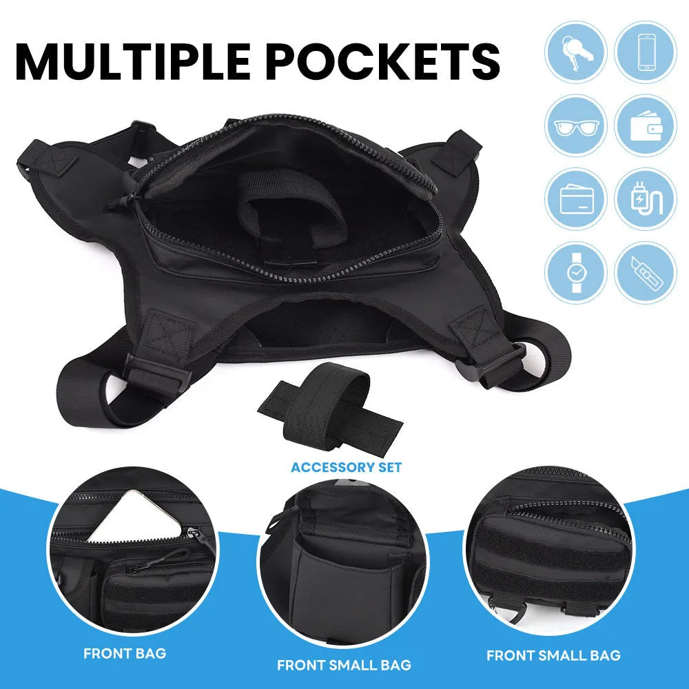 Oxford cloth chest bag designed as a riding vest in black, grey, and blue colour options