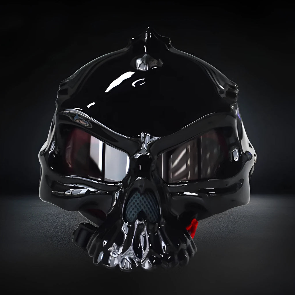Skull helmet double-sided change wear ABS construction bright black finish front view