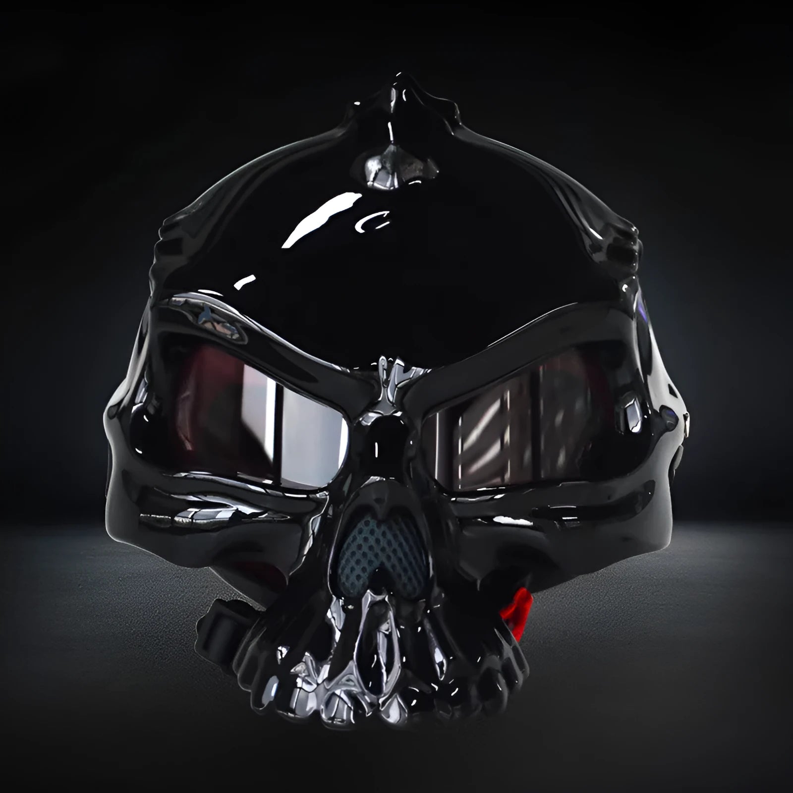 Skull helmet double-sided change wear ABS construction bright black finish front view
