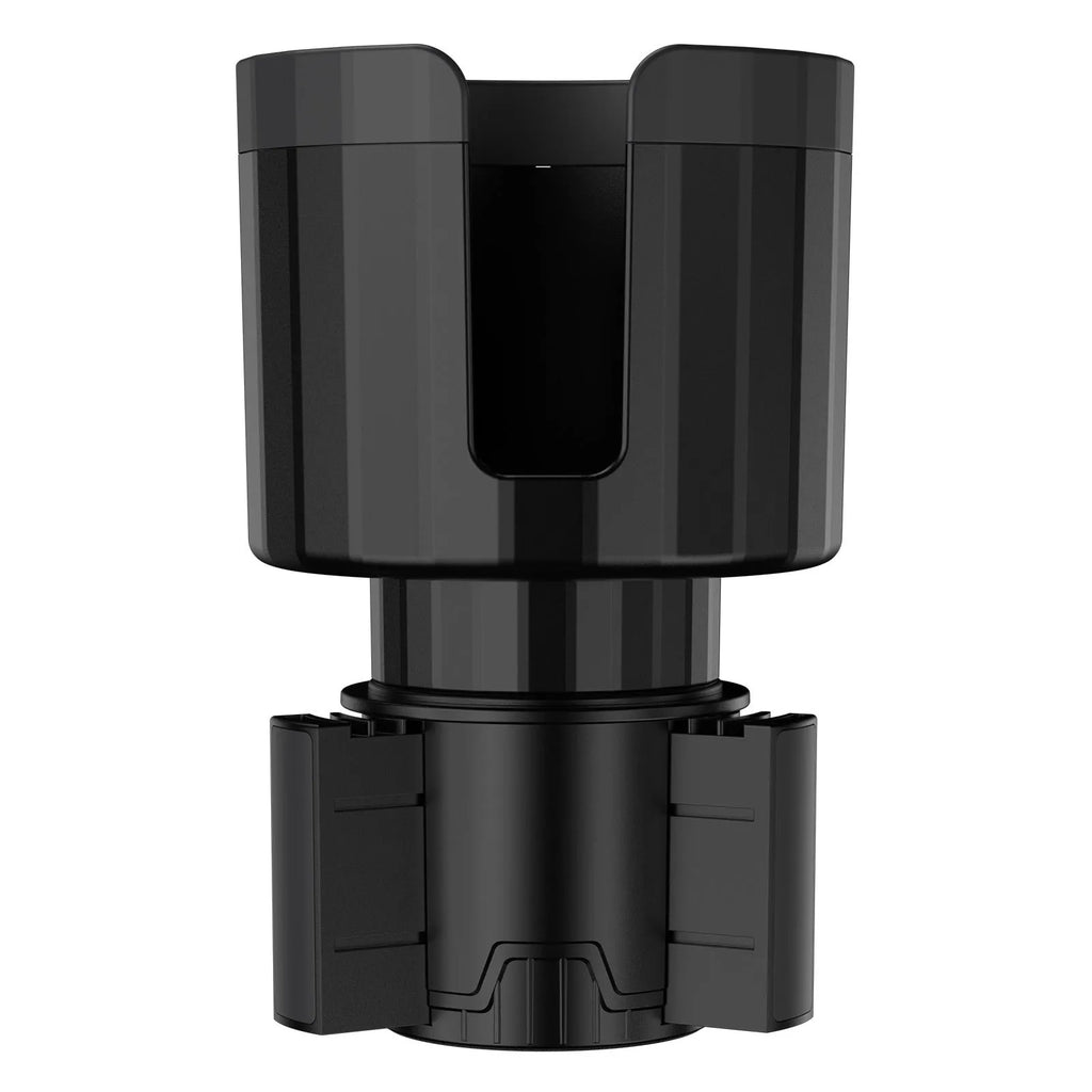 Matte black car cup holder expander with adjustable base for oversized bottles and cups