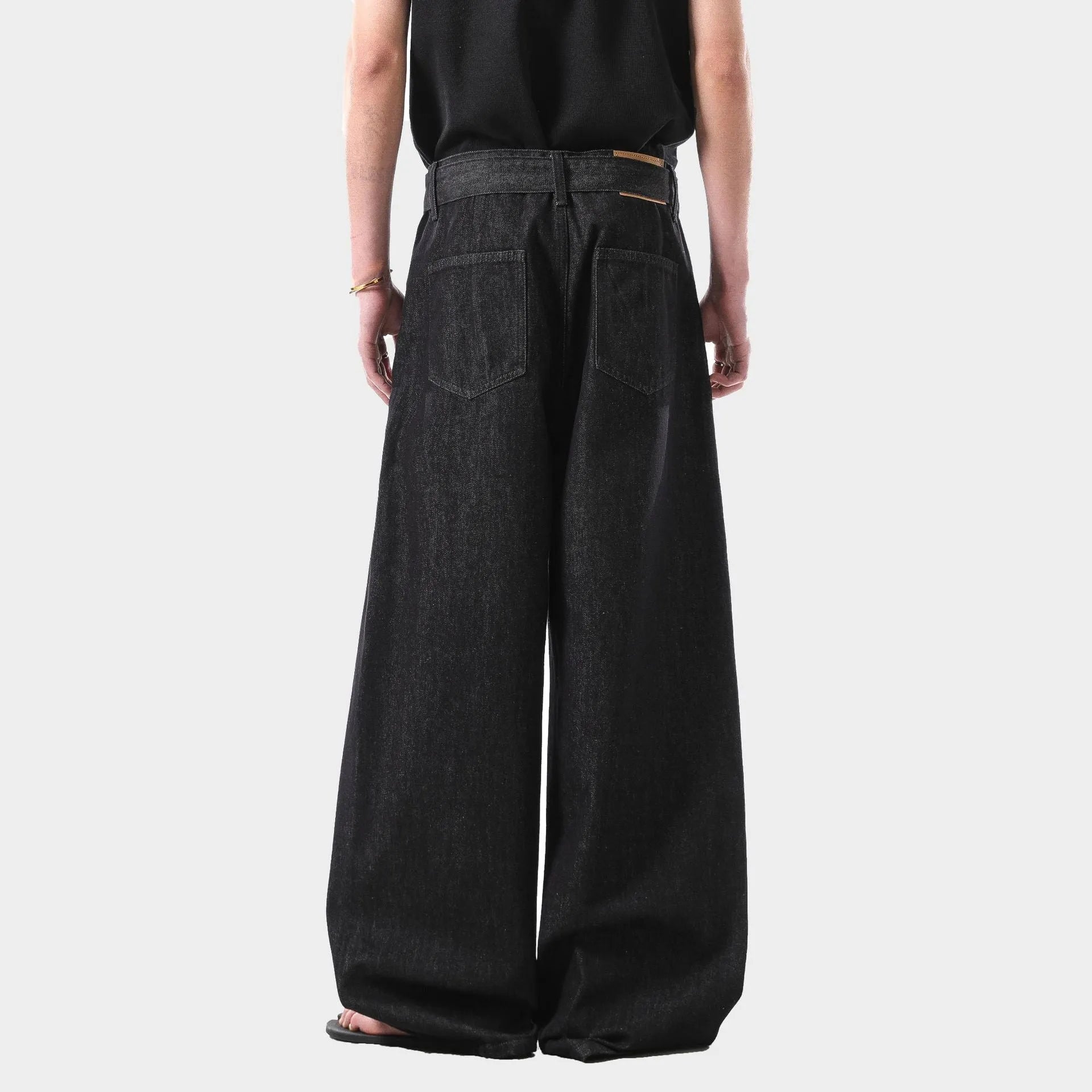 Women's black gold high waist straight leg jeans with zip fly placket closure