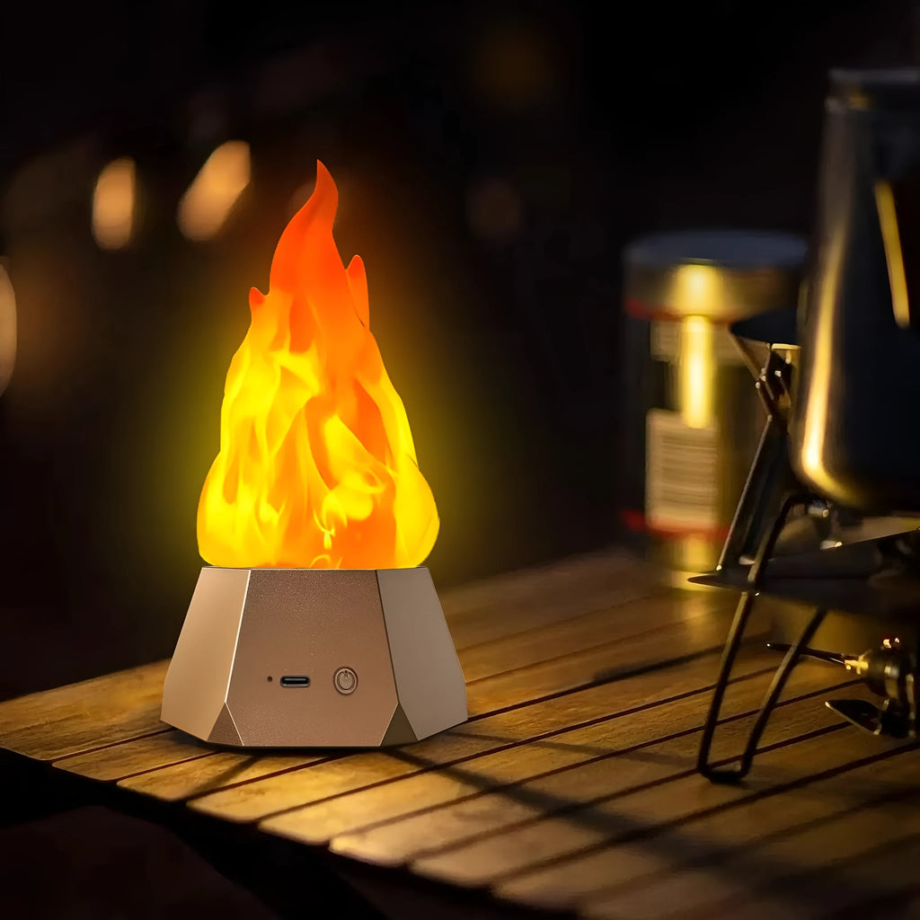Flame shaped outdoor decorative light with vinyl shell and gold charging base