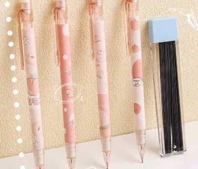 Automatic pencil press 0.5 no sharpening in peach colour with plastic casing and 100 refills