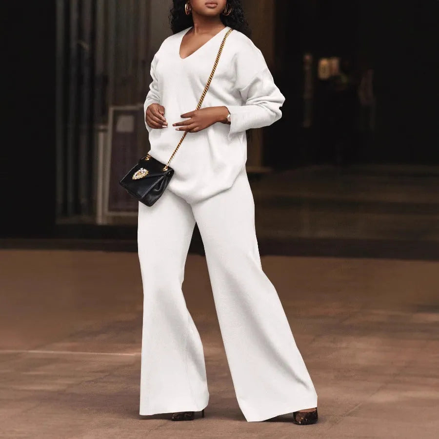 Women's brown suede velvet two-piece suit with split-sleeve top and matching trousers