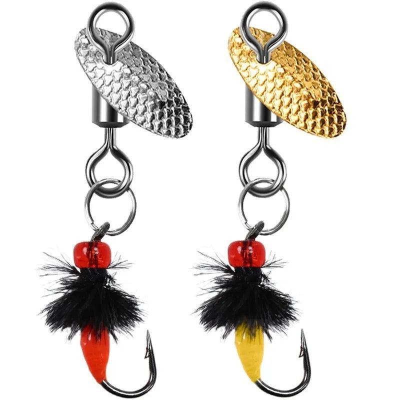 Bionic poisonous mosquito hook 5 pieces fishing set with multicolor spinning sequins and feather dressing