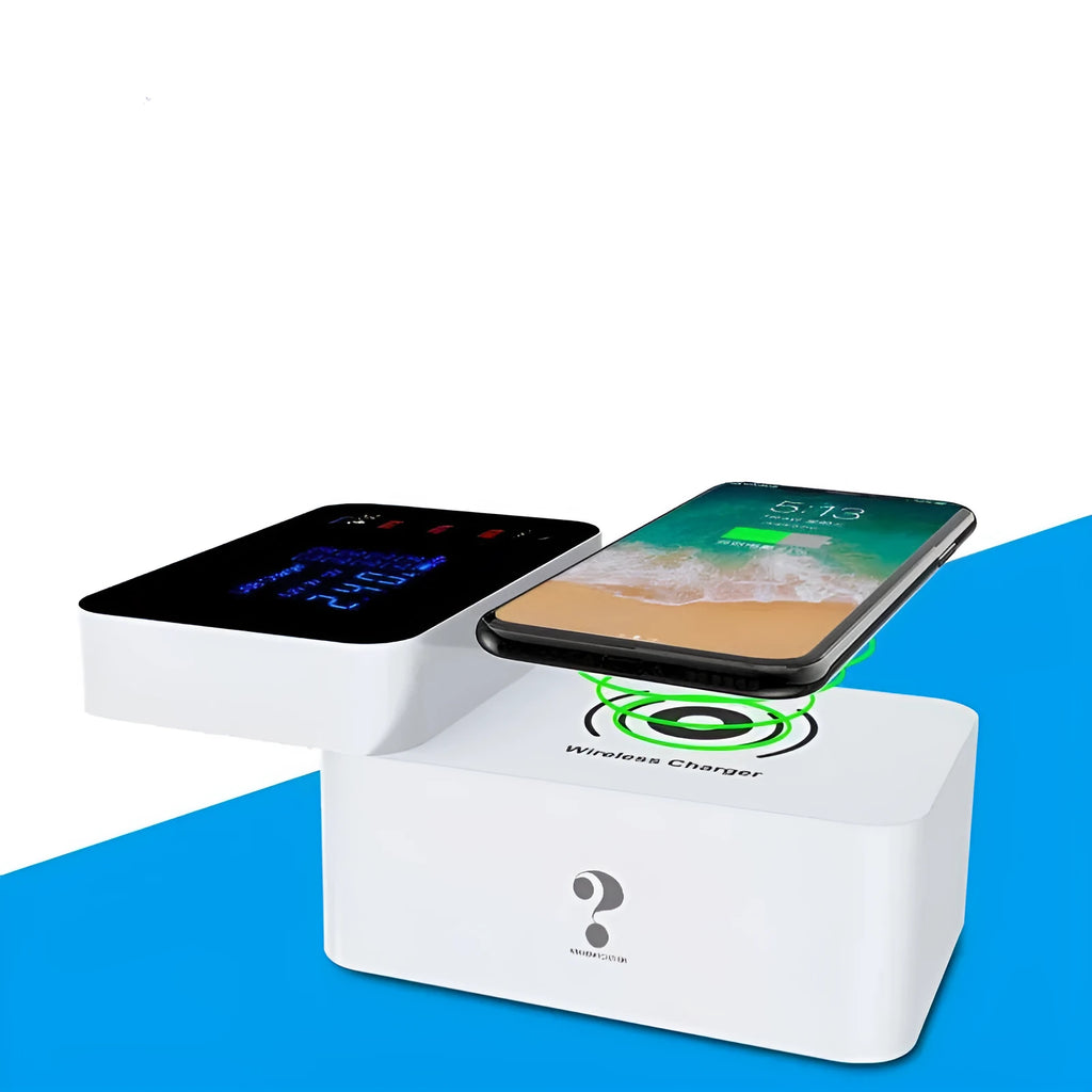 White multi USB wireless charger 10W with PC flame retardant body and EU UK US adapters