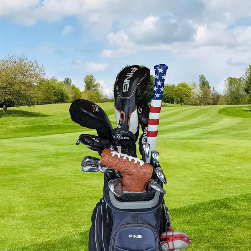 Black PU leather golf club head cover case with included push rod sleeve