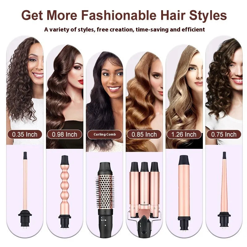All-in-one three-tube water wave hair curler set with voltage options EU UK US 220V 230V 110V