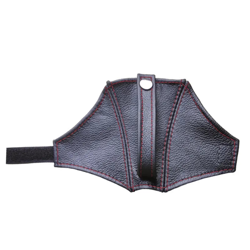 Racing seat belt leather limit buckle cover in black, 30cm by 20cm, for RECARO Bride fixed buckles