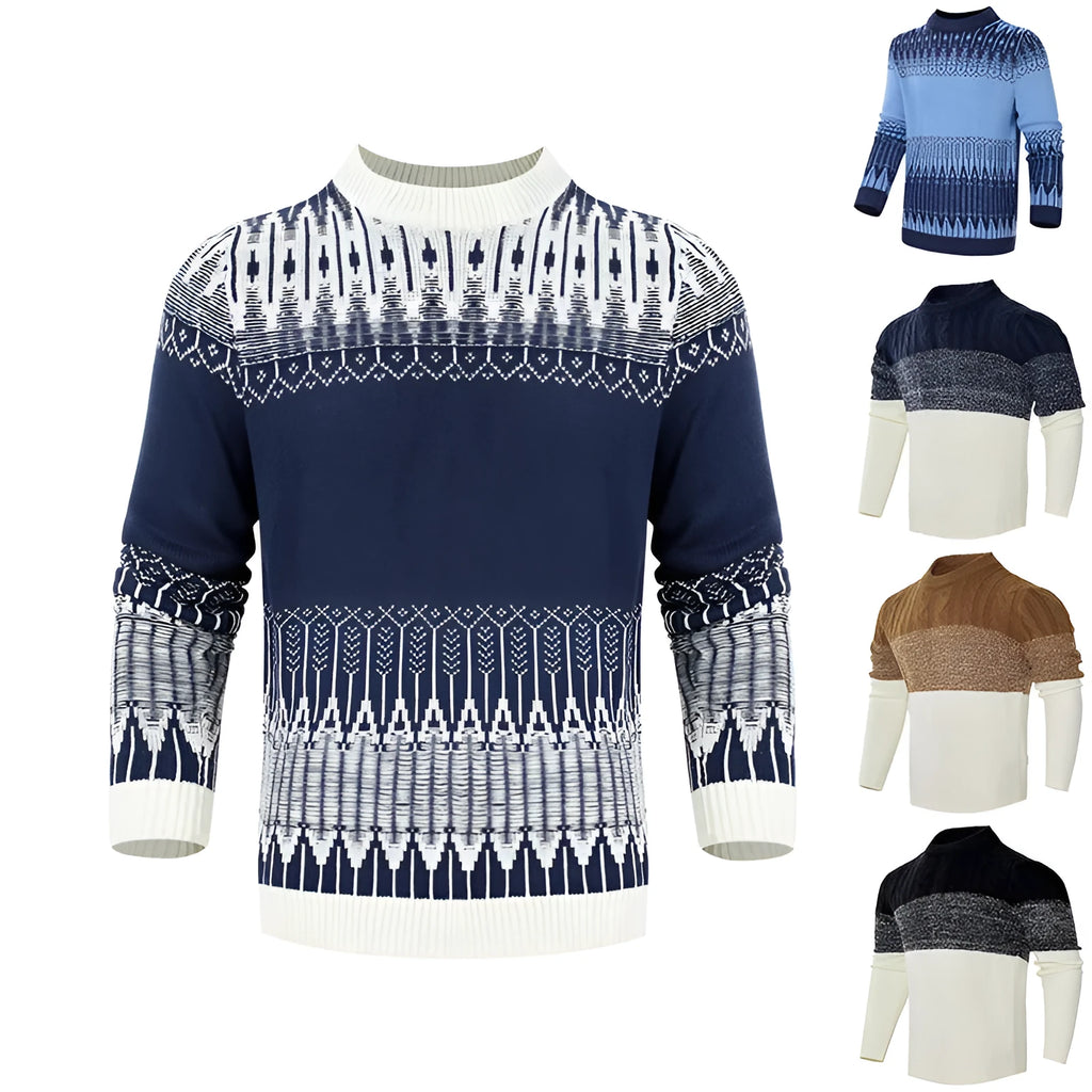 Men's knitted crew neck sweater with long sleeves in multiple size options