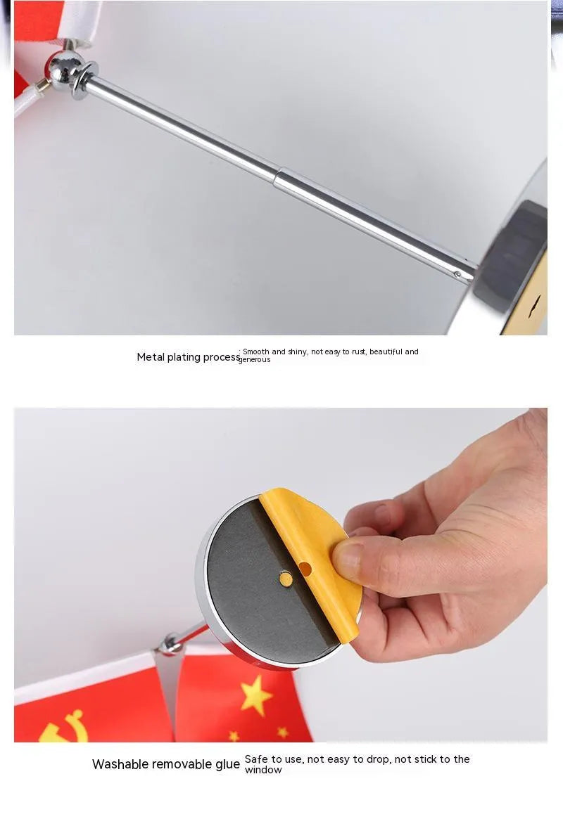 Red polyester fabric flag on adjustable telescopic metal rod with crystal stand for car dashboard decoration