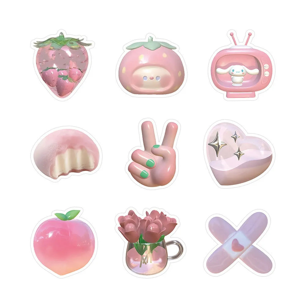 63 piece decorative sticker pack showing pink heart patterns with realistic 3D printing effects