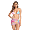 Women's three-piece beach split set with fragmented flower print, includes top, pants and skirt
