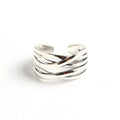 S925 sterling silver vintage weave ring for women, retro silver finish with textured weave pattern on plain background