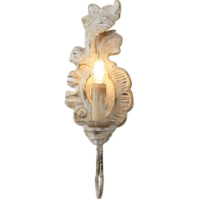 American-style solid wood retro distressed single-head wall lamp in retro white finish for living room