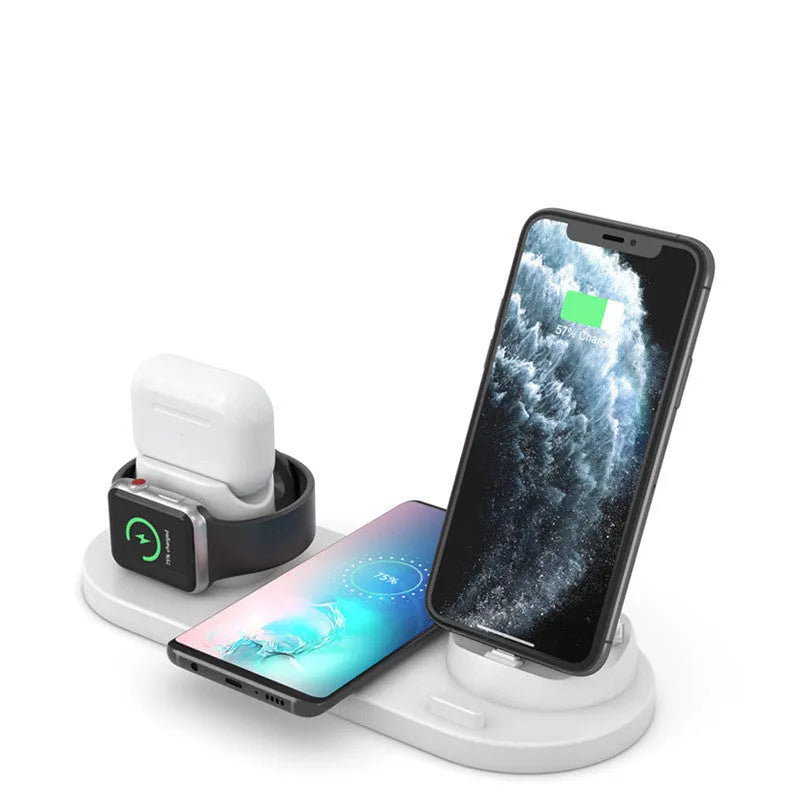 Multifunctional 6-in-1 wireless charging mobile phone holder, ABS PC fireproof, 10W, 23 x 9 x 12.5cm, black