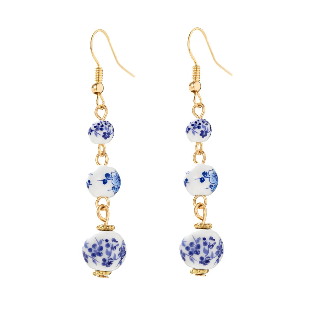 Blue and white porcelain ceramic bead long retro drop earrings on alloy hook