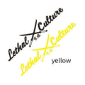 Yellow car rear windshield family sticker with letters and numbers on glass