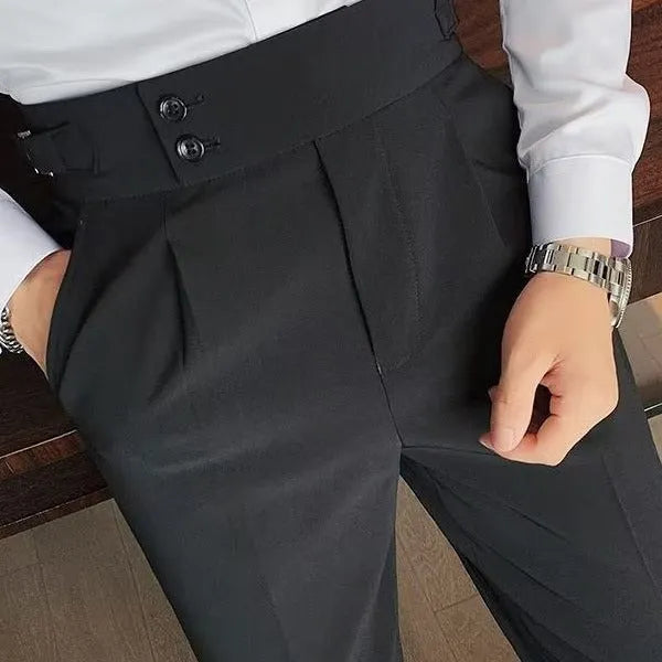 Autumn retro high waist straight casual trousers in black, cotton blend fabric, women's straight leg pants