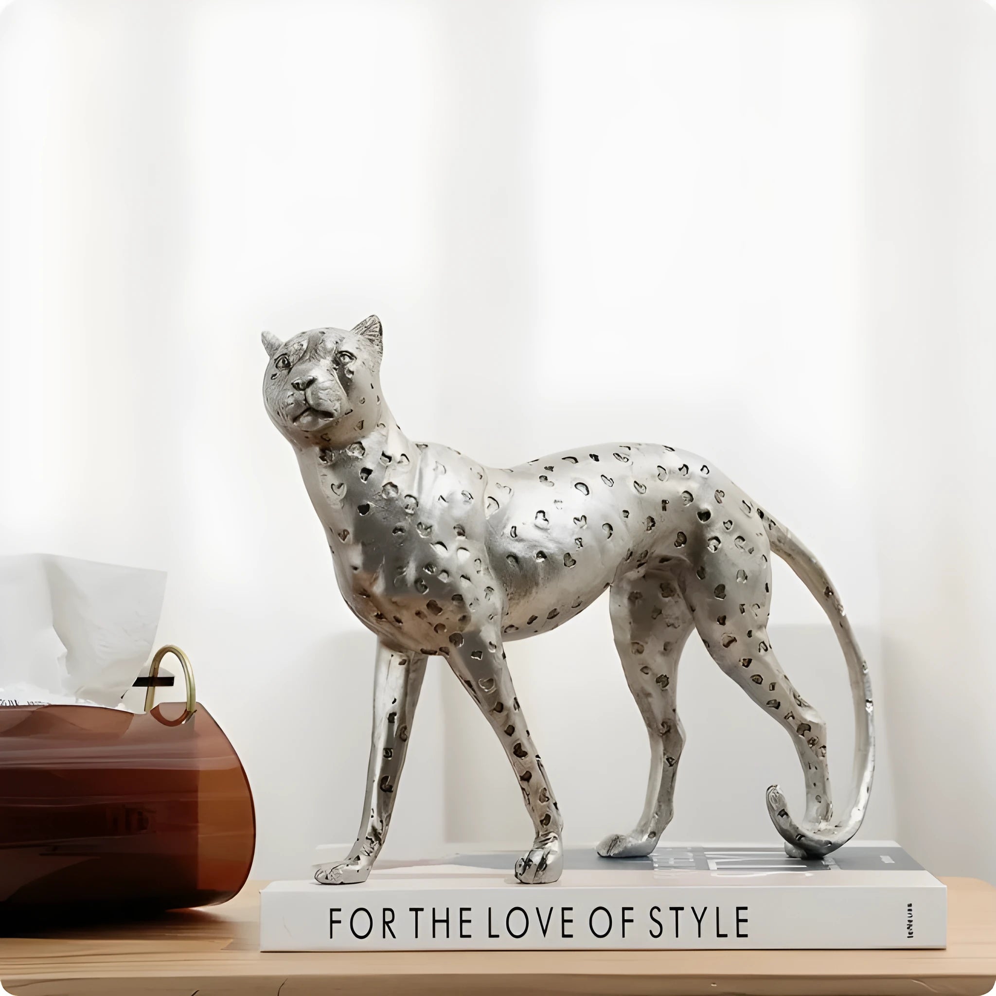 Modern leopard resin ornament in American Leopard colour, shown in small, large, and walking posture designs