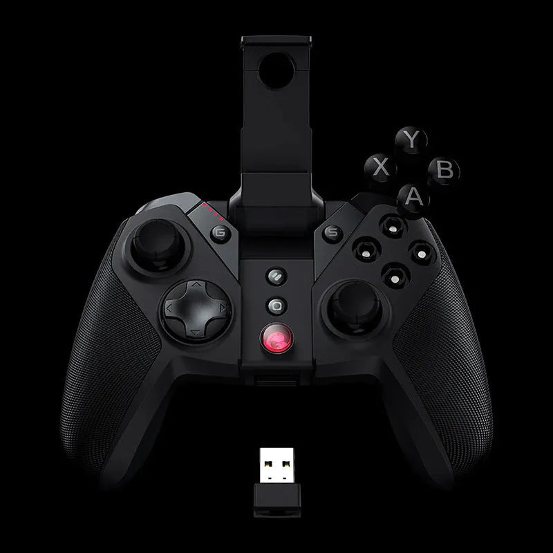 Black Gaishi game controller with chicken grip handle design and USB Type-C cable