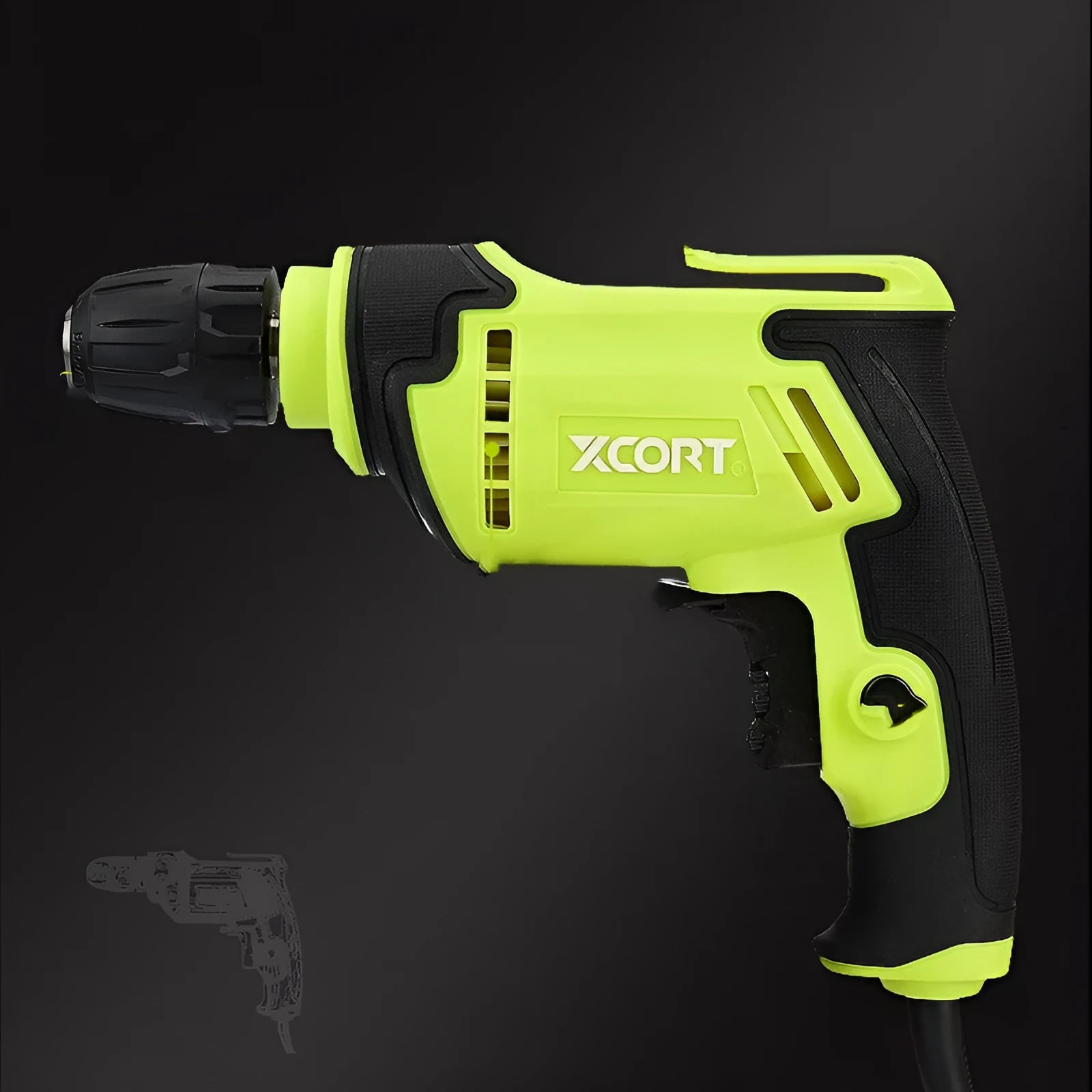 450W pistol-grip electric hand drill with a 10mm chuck on a workbench.