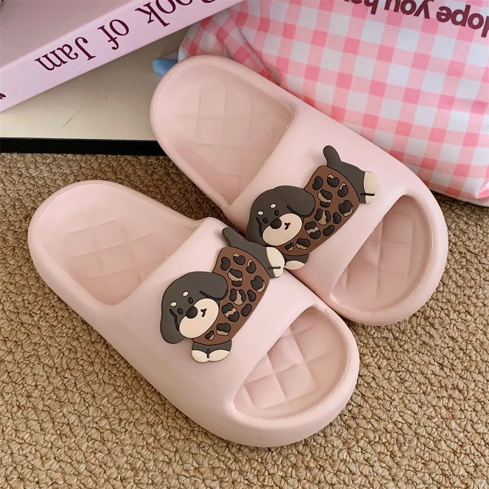 Pair of EVA thick sole flip flops in leopard-print design, available in multiple colours for home and outdoor leisure wear