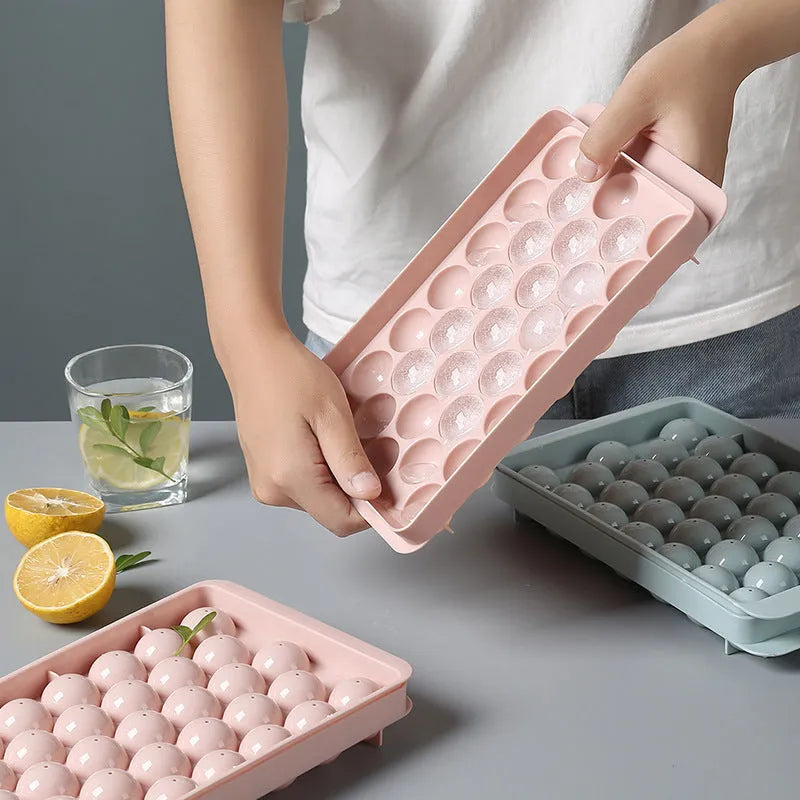 PP plastic round ball ice cube tray in sky blue with 18 grids, home bar use