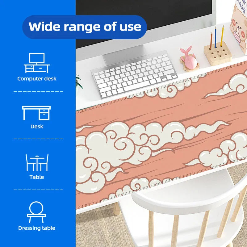 Large Japanese style simple desk mat with natural rubber non-slip base on a wooden table.