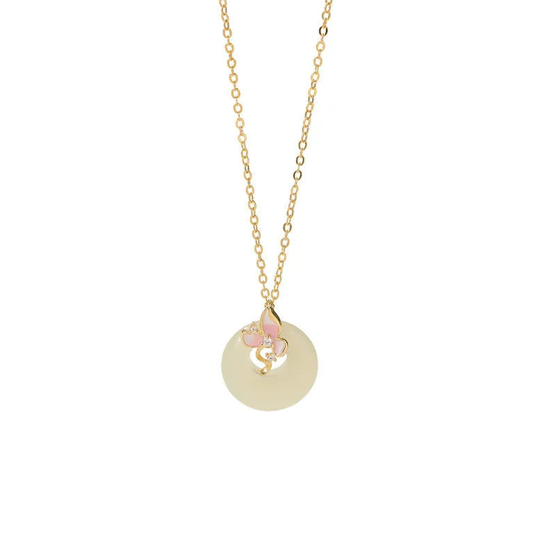 925 silver orchid necklace with safe buckle and O-ring chain, electroplated pendant, pastoral style