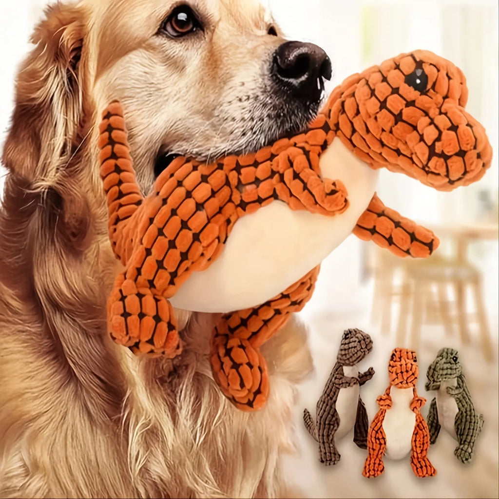 Grey green orange sound-emitting dog chew toy resistant to biting for puppies and large dogs