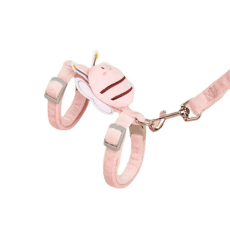 Bee-shaped adjustable cat lead and harness set in blue, pink, or yellow.