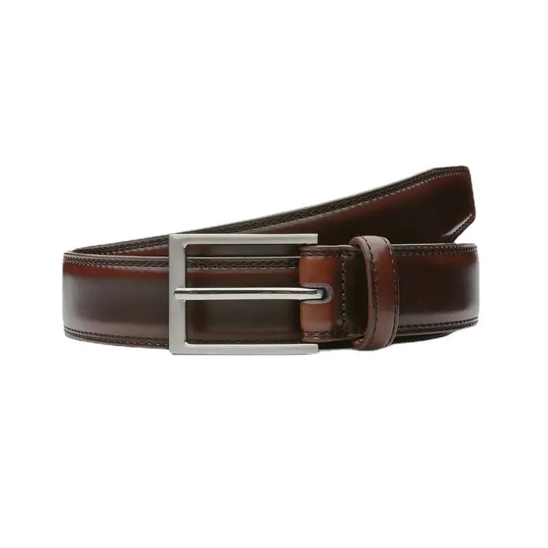 Men's genuine leather casual belt with alloy buckle showing 95 pattern grain texture