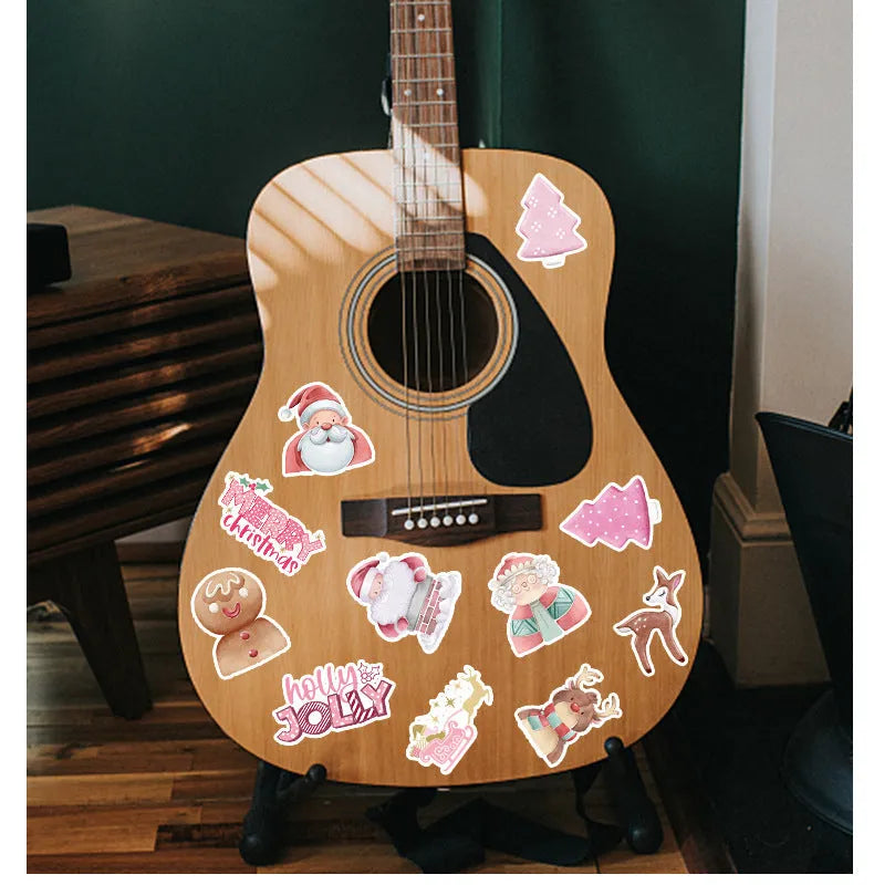50 Christmas waterproof stickers pack showing cute designs for car phone computer decoration