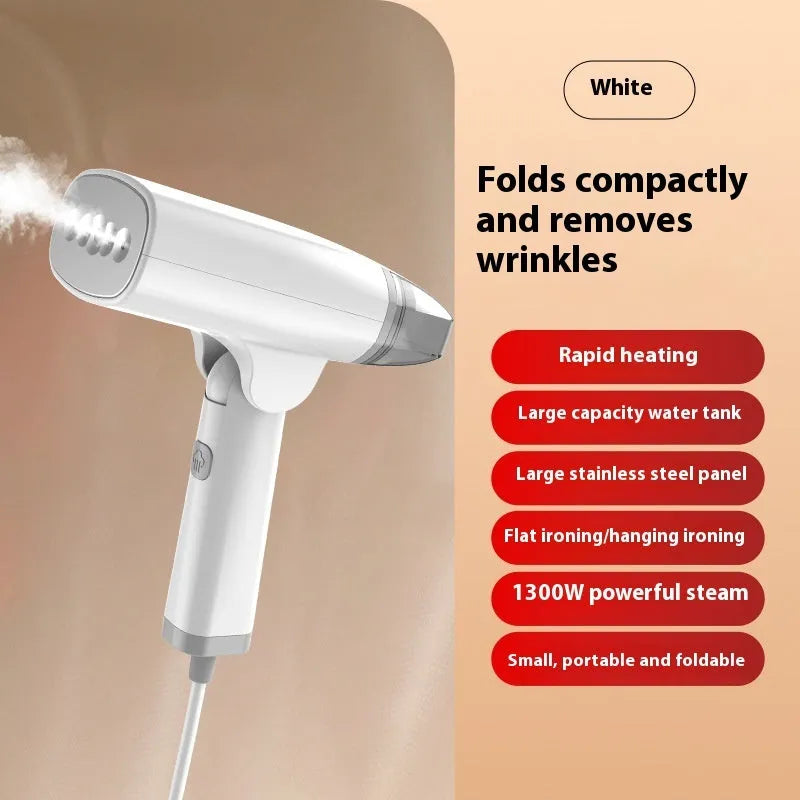 Blue handheld garment steamer with water tank and steam nozzle for clothing wrinkle removal