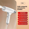 Blue handheld garment steamer with water tank and steam nozzle for clothing wrinkle removal