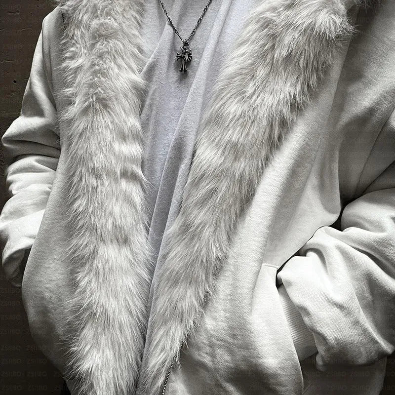 Casual loose-fitting cardigan coat in solid white colour on a hanger