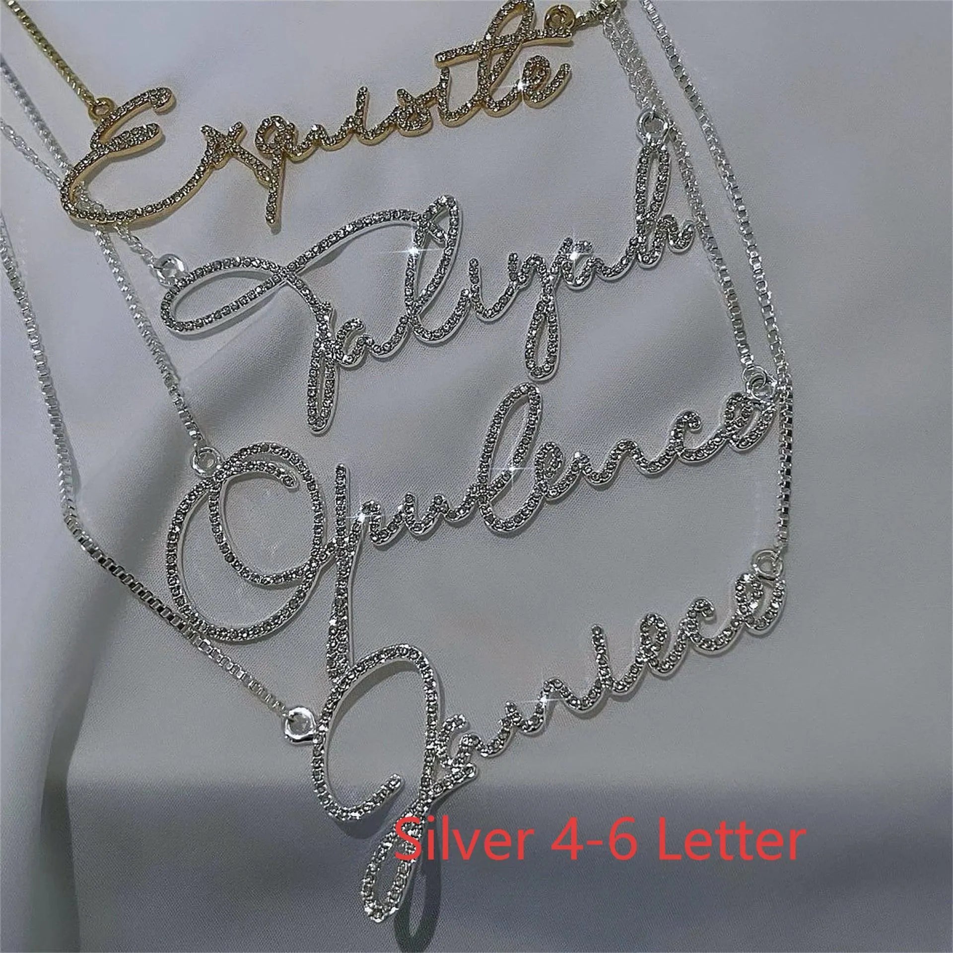 Stainless steel personalised name necklace diamond-studded letters gold finish 41-50cm chain Korean style