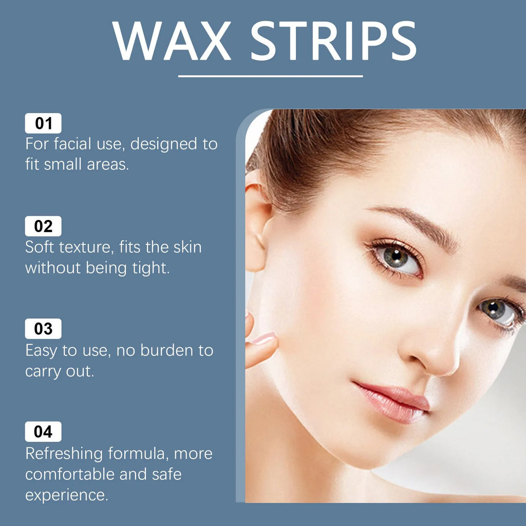 HANCHOBIT facial hair removal wax paper strips with wet wipes in packaging
