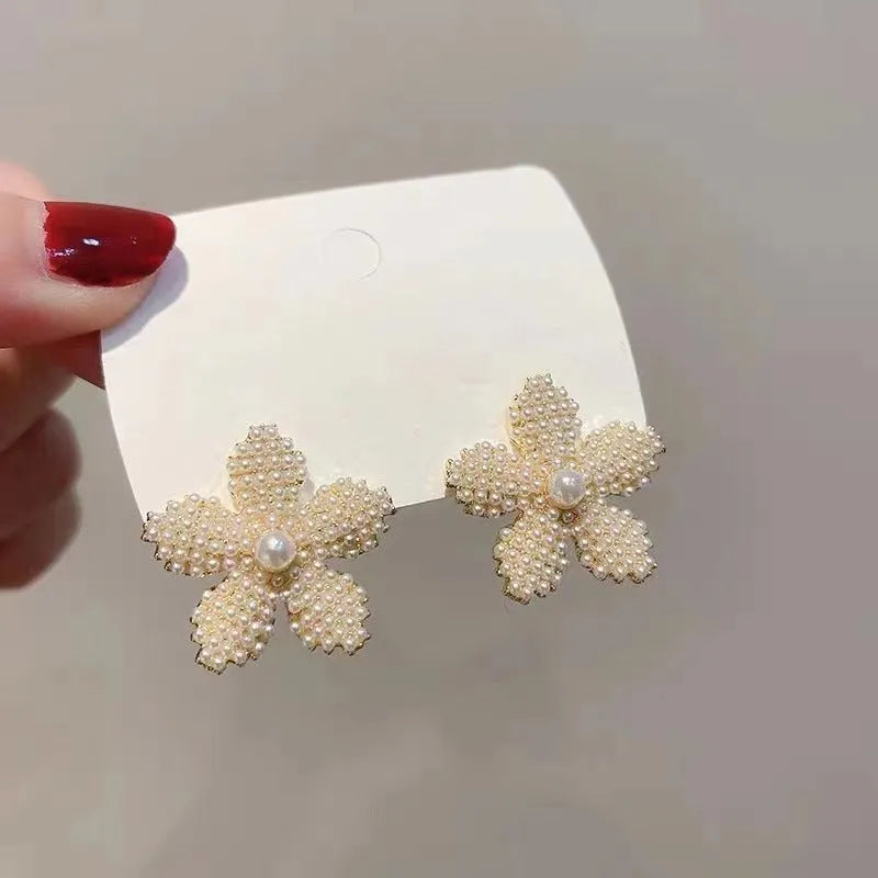 Korean style pineapple and starfish pearl earrings with electroplated alloy construction and artificial gem accents.
