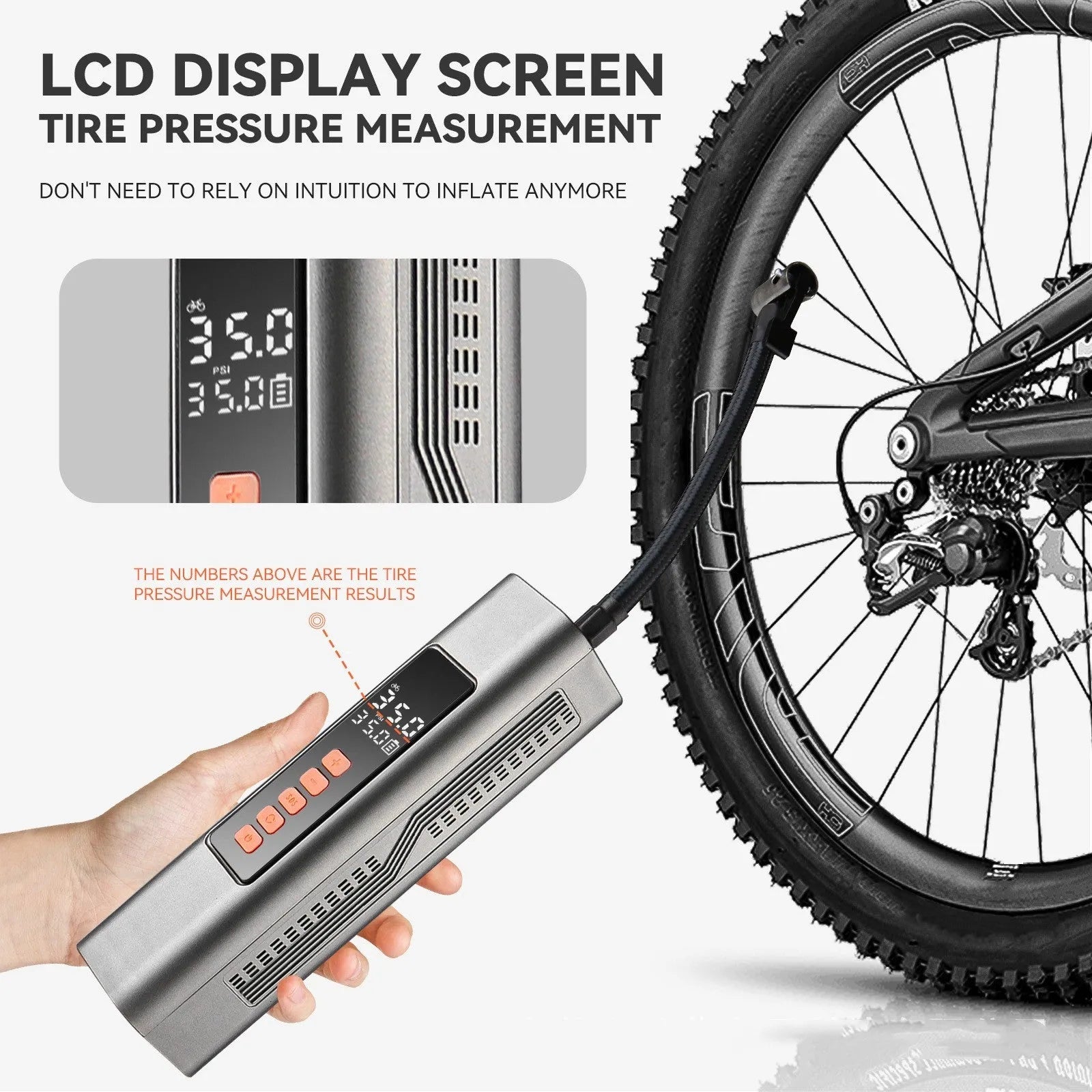 Wireless car tyre inflator with digital display and Type-C charging port, available in non-vacuum and vacuum styles