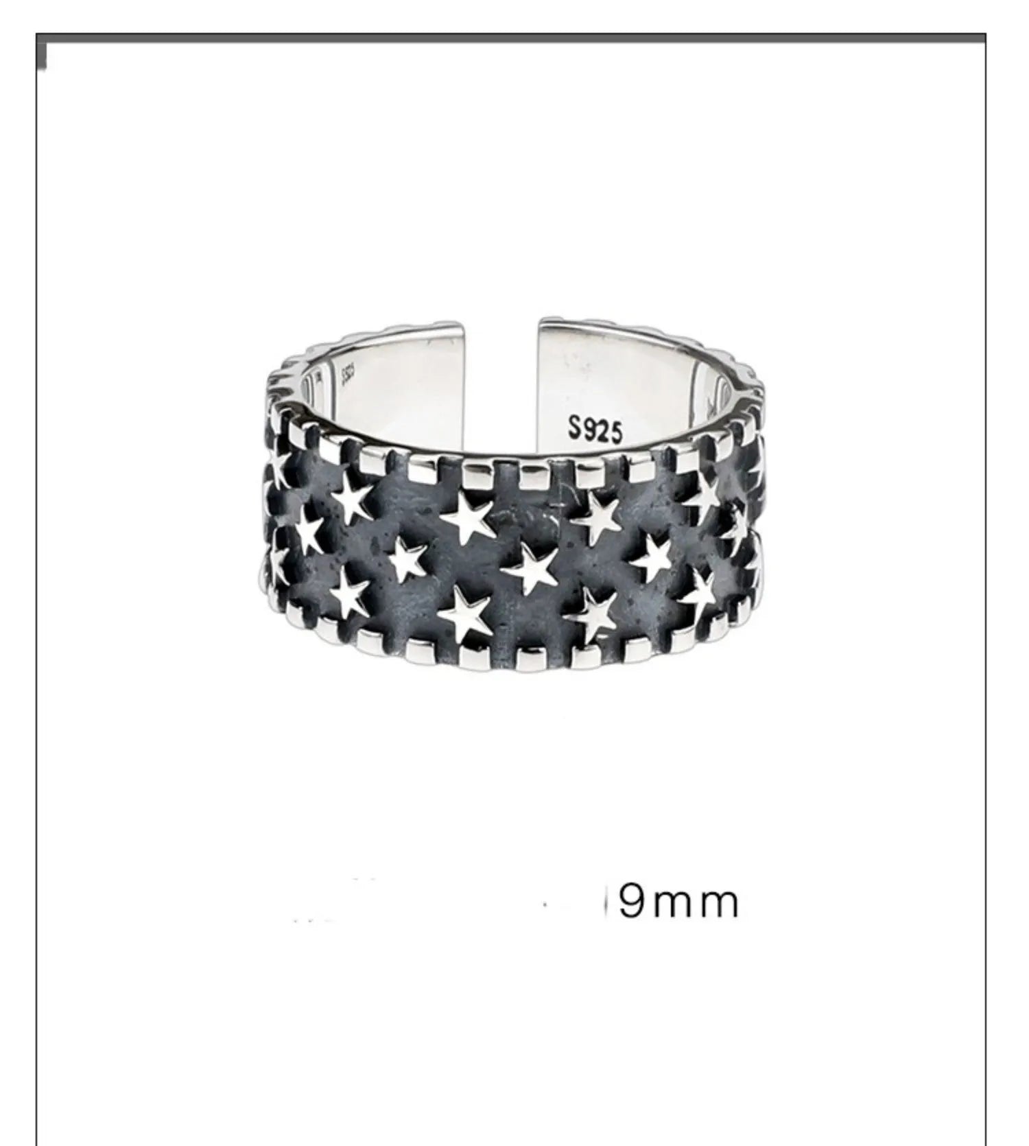 Pure silver geometric star ring with adjustable opening for men and women.