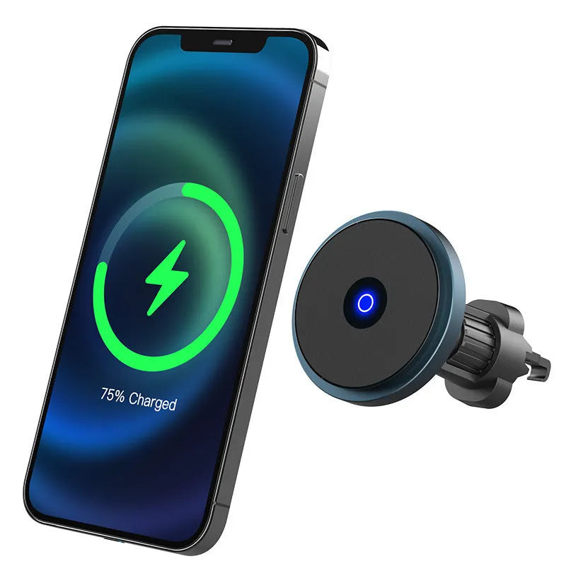 Metal 15W magnetic fast charging car wireless charger air outlet bracket in silver and black colours