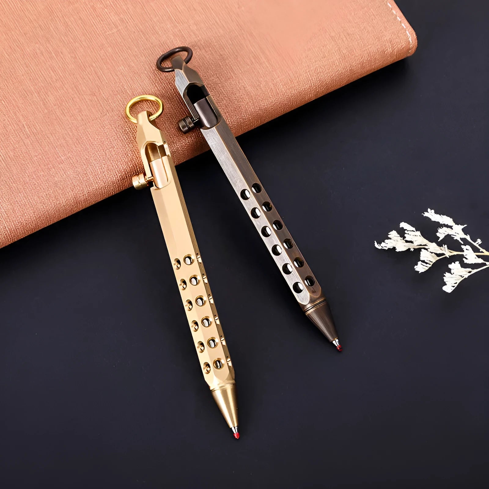 Brass hexagonal bolt rollerball pen with retro design and 0.5mm writing tip