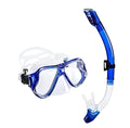 Black diving goggles with anti-fog glass lens, PC frame, and adjustable silicone strap.