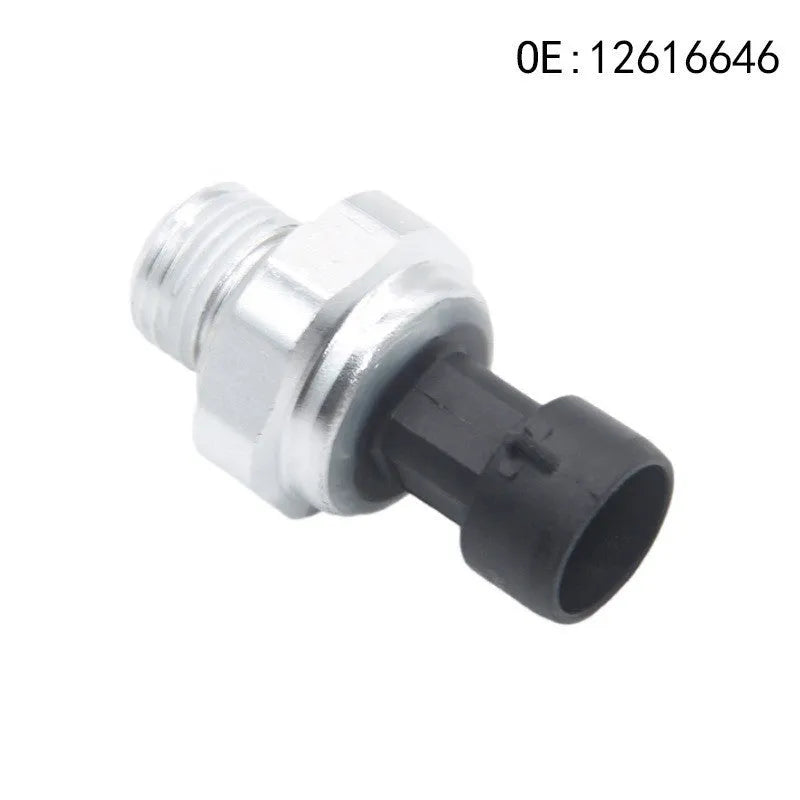Silver metal fuel pressure sensor compatible with GM part numbers 12616646 and 12677836.