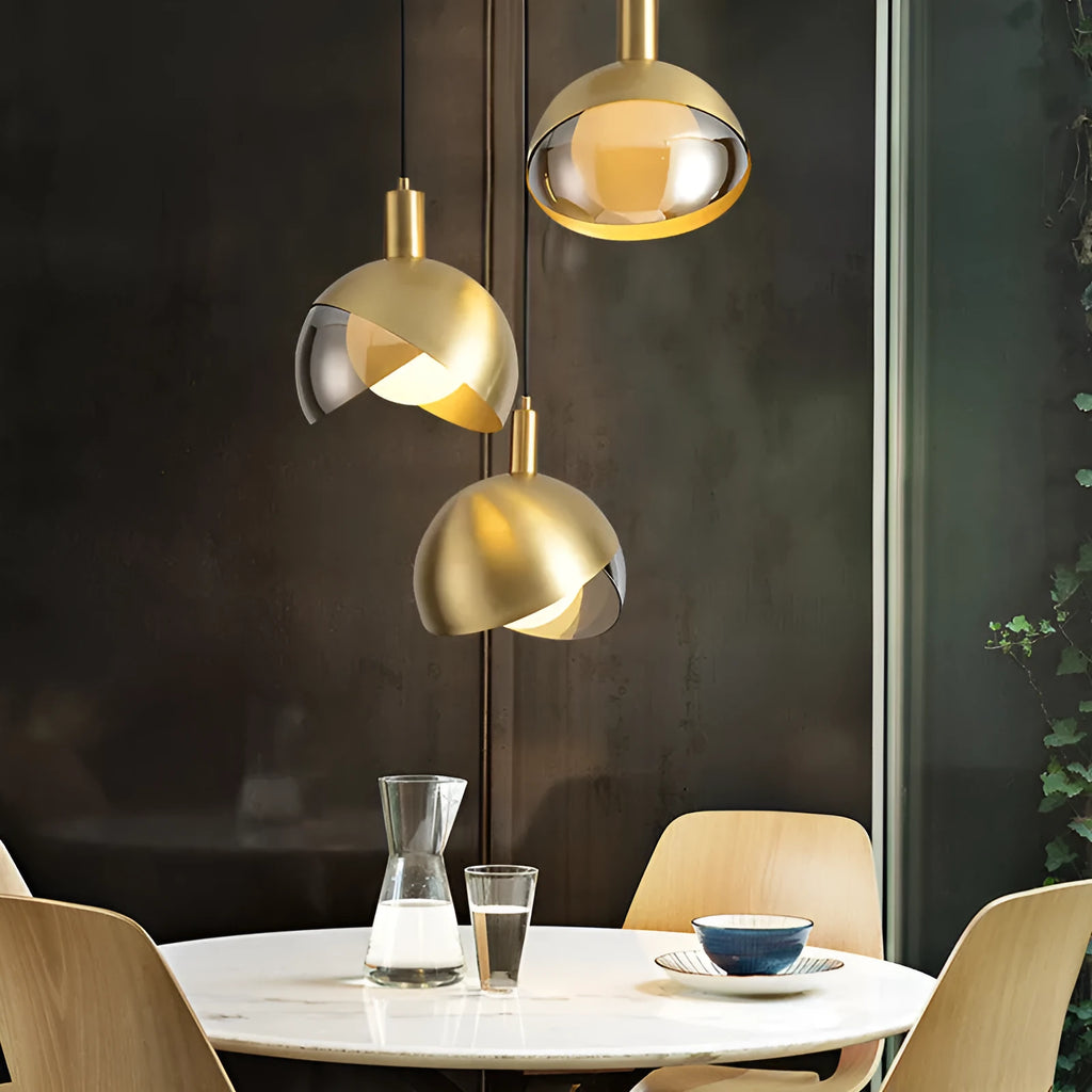 Simple dining-room droplight with gold stitching, 20cm, warm LED, iron construction, champagne gold finish