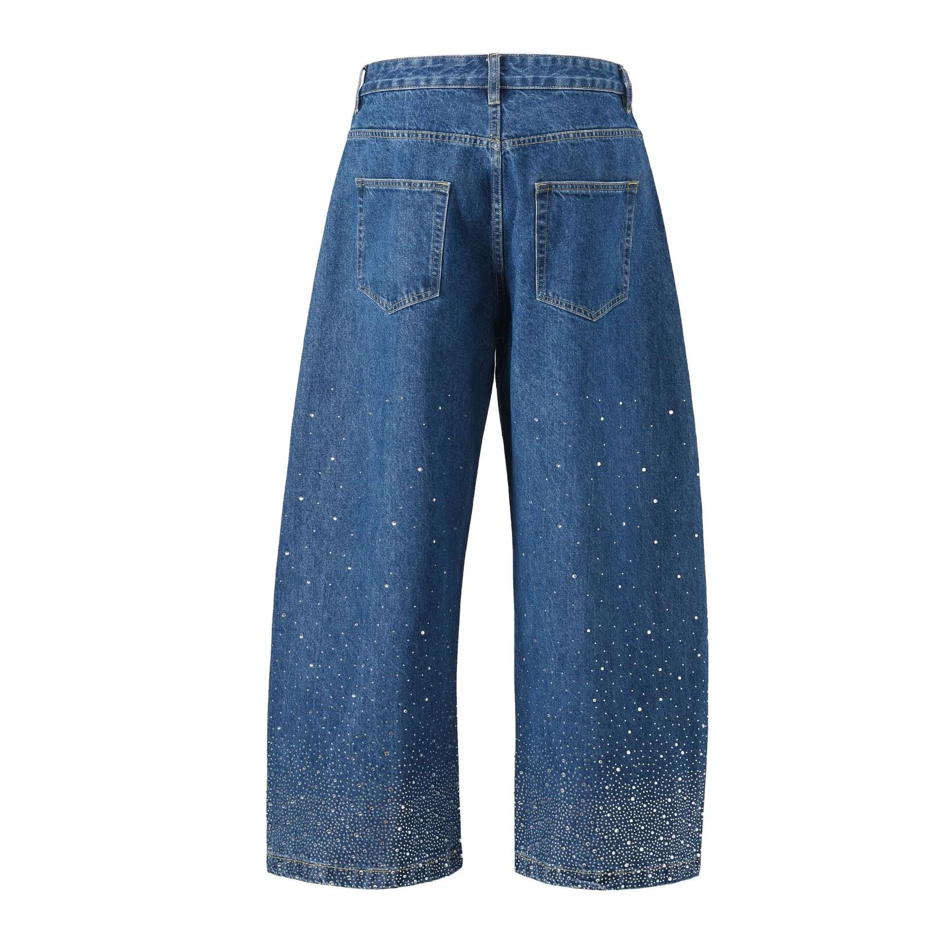 Loose-fitting wide-leg cotton trousers in blue for teenagers, pullover style, high street casual