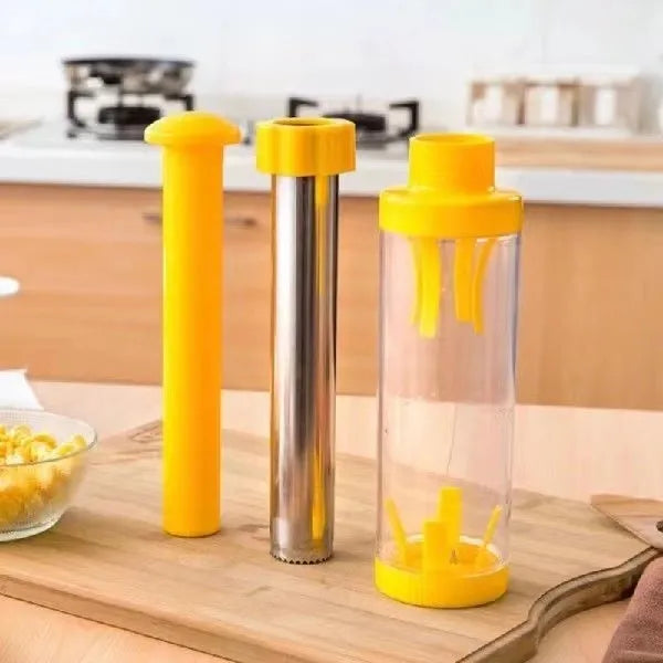 Yellow cylindrical corn stripper with ABS plastic body and stainless steel mechanism
