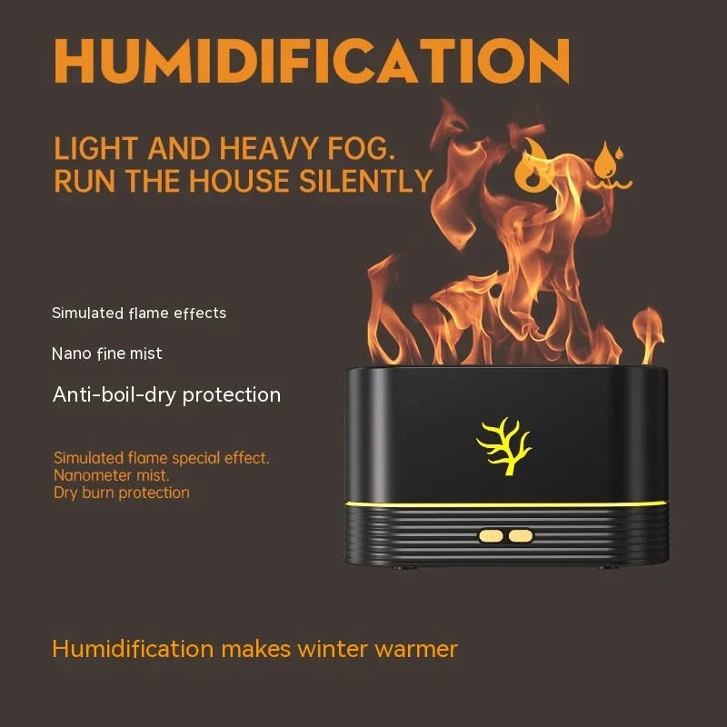 White USB flame humidifier with LED flame effect and fog for home decor